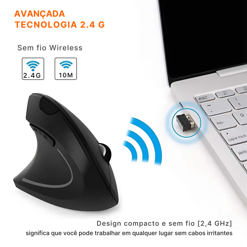 Mouse Ergonômico Vertical Sem Fio com 6 Botões